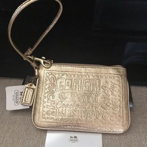 Coach Poppy Metallic Gold Leather Wristlet